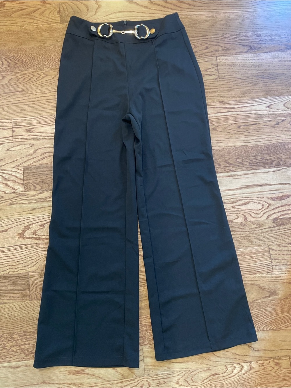 Source Unknown Black Wide-Leg Pants with Gold Horsebit Accent